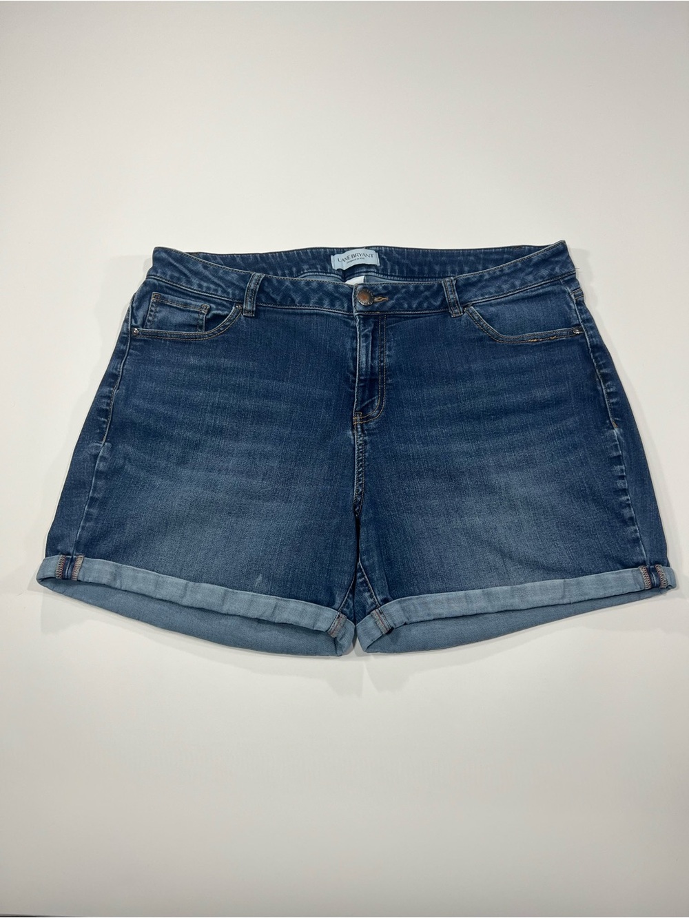 Lane Bryant Dark Blue Roll-Cuff Denim Shorts